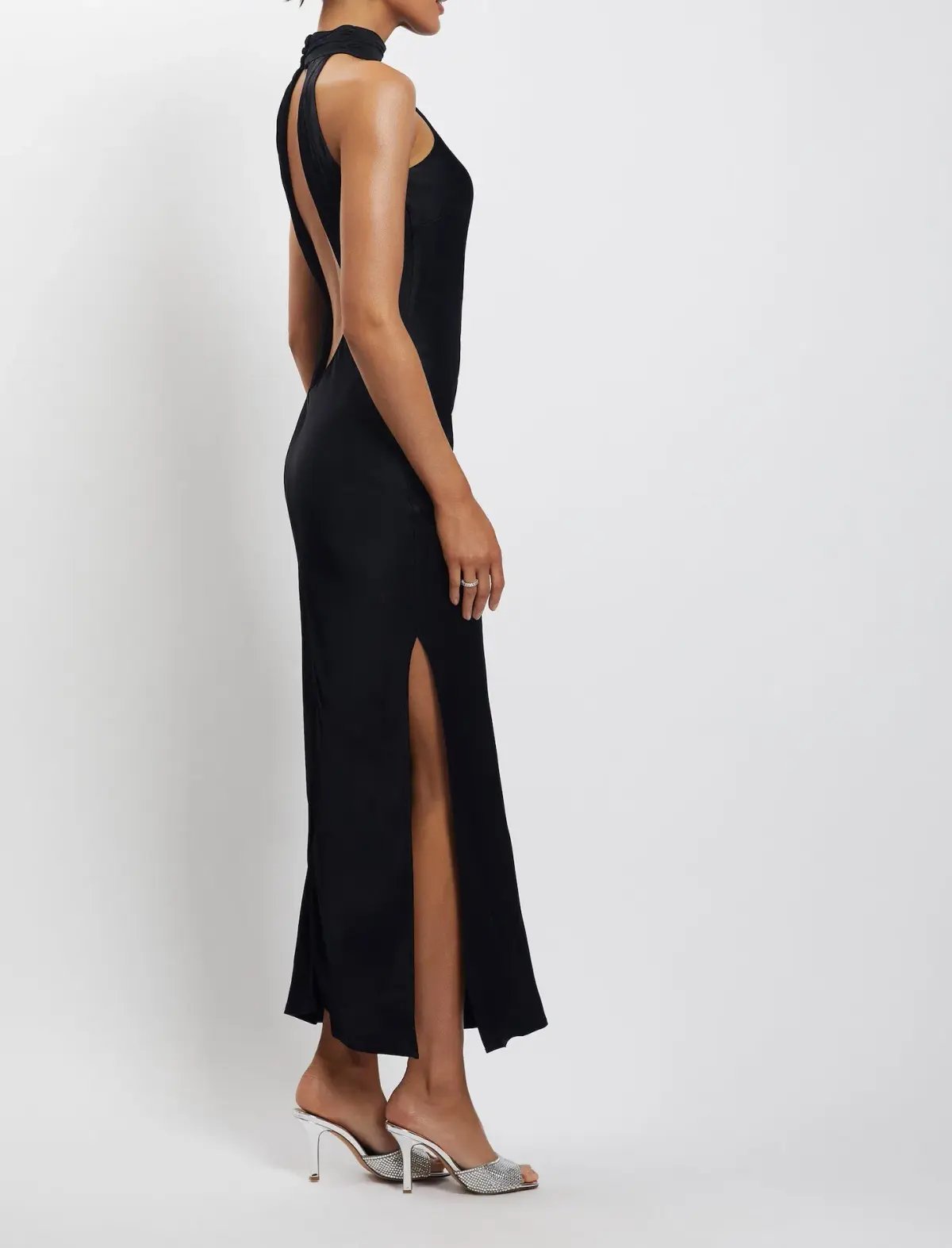 Meshki Claire Satin Drape Back Maxi Dress Black Size S / AU 8 photo 2
