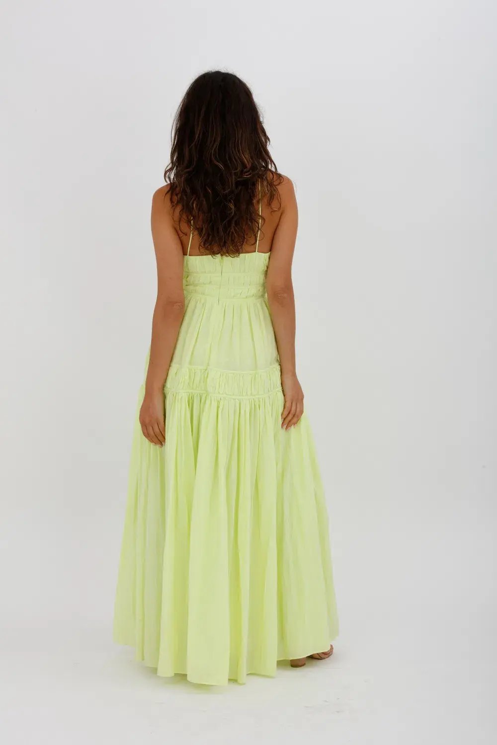 Aje Grace Tiered Midi Dress Pastel Yellow Green Size 10 photo 4