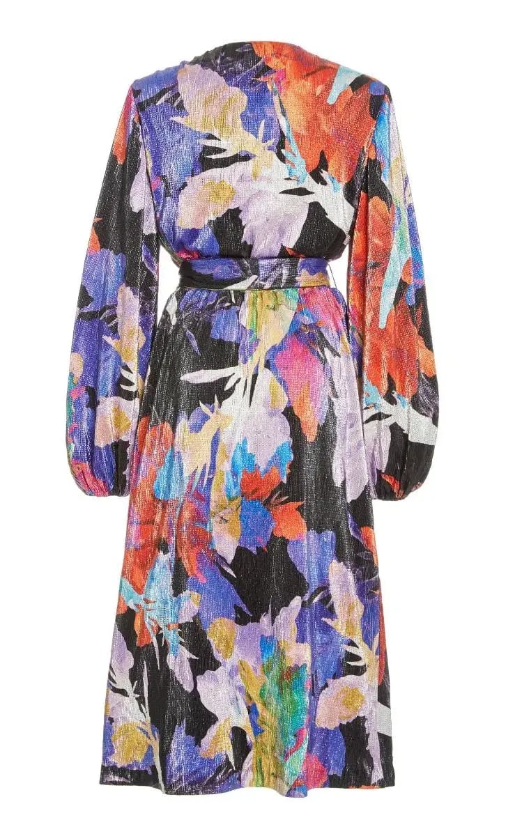 Rebecca Vallance Belladonna Lamé Midi Dress Print Size 8 photo 3