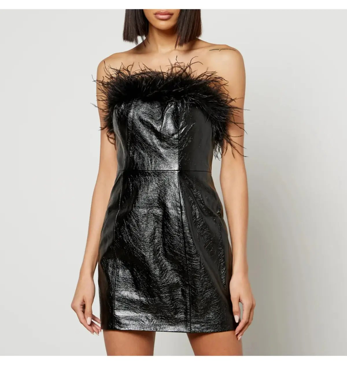 Kitri Poppy Vinyl and Feather Mini Dress Black Size AU 6 photo 5