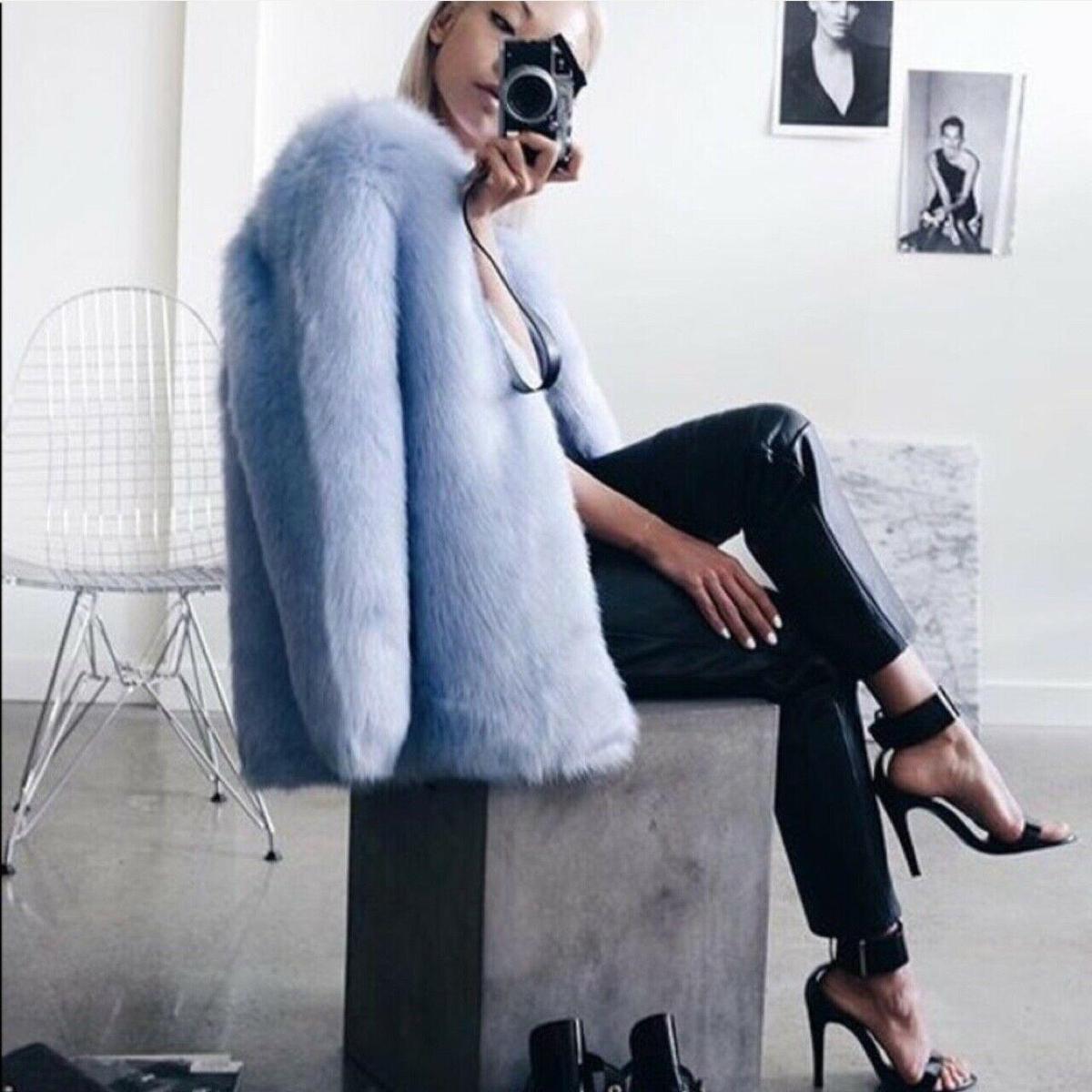 THP Faux Fur Coat in Baby Blue photo 2
