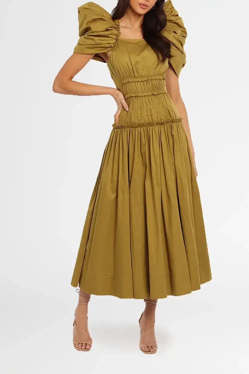 AJE Frequency Midi Dress Khaki Size 12 photo 3