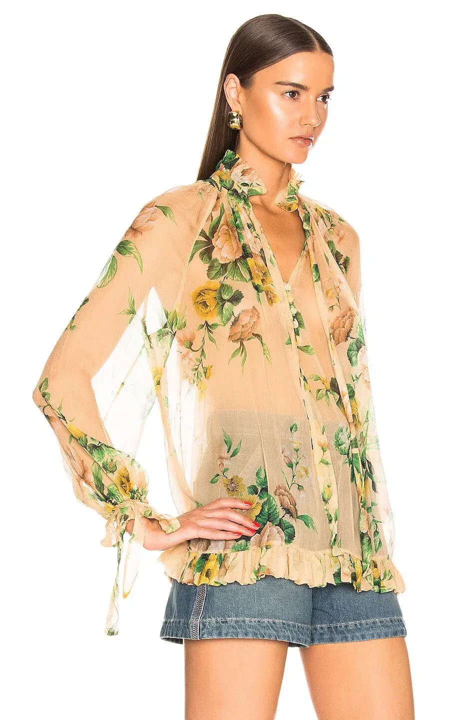 Zimmermann Zippy Necktie Top Peach Garden Floral Print Size 0 / AU 8 photo 2