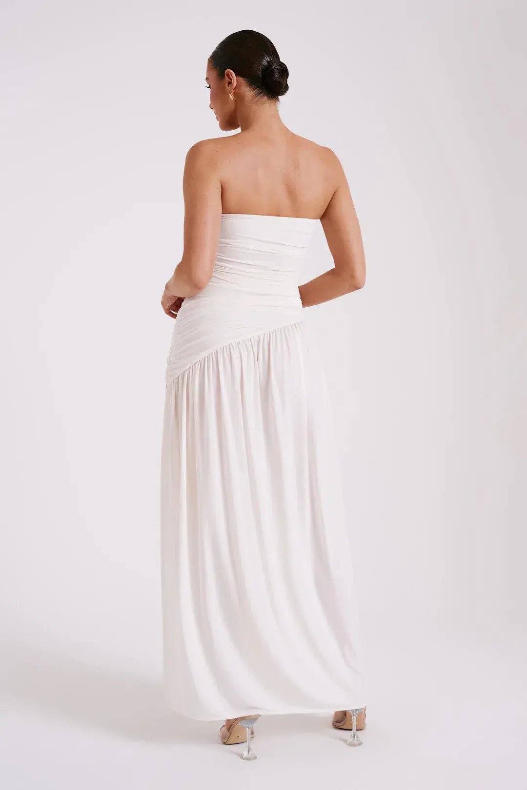 MESHKI Bex Strapless Slinky Maxi Dress With Split Ivory Size 8 photo 3