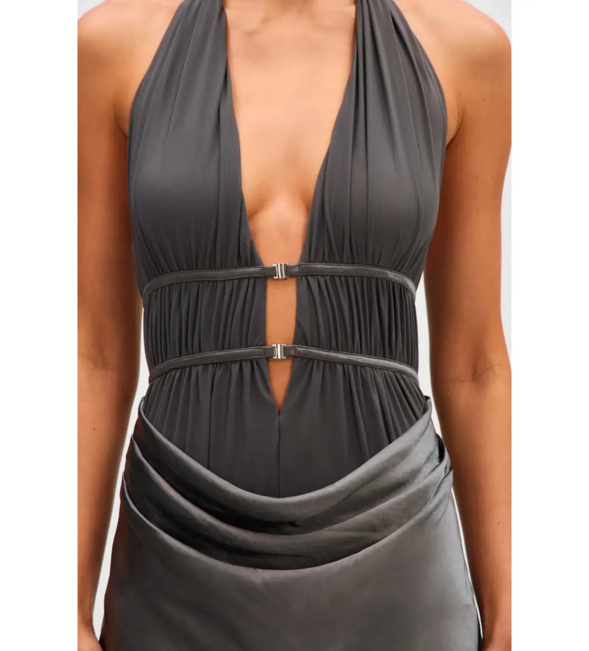 Misha Celine Satin Maxi Dress in Pewter Size 6/XS photo 3