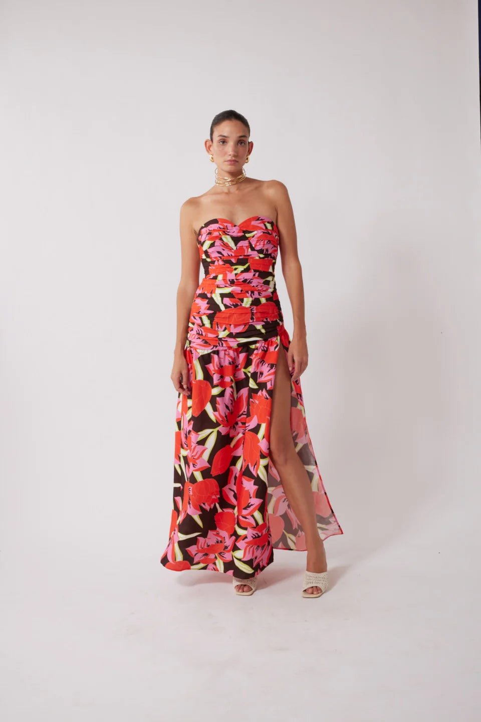THE WOLF GANG DOLCIE STRAPLESS MAXI DRESS - ROJO PRINT photo 5