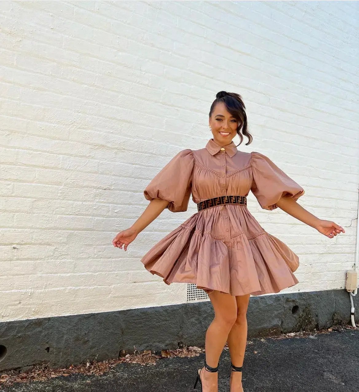 Aje Casabianca Puff Sleeve Shirt Smock Dress Walnut Brown Size 8 photo 5