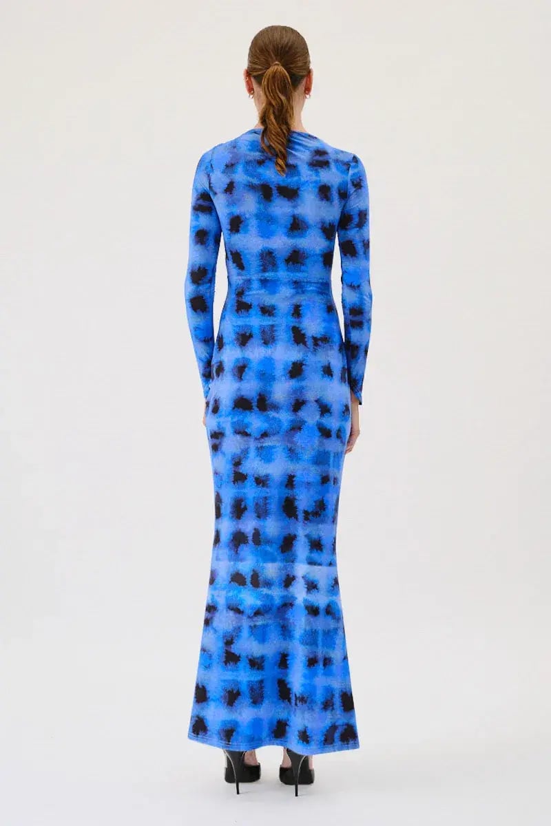 Suboo Shibori Long Sleeve Rouched Maxi Dress Blue Size 10/M photo 3