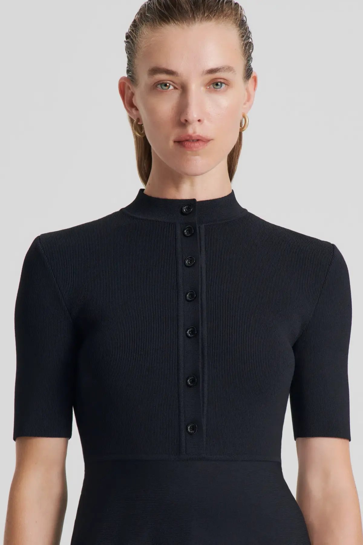 Scanlan Theodore Crepe Knit Short Sleeve Button Midi Dress Black Size S / Au 8 photo 3