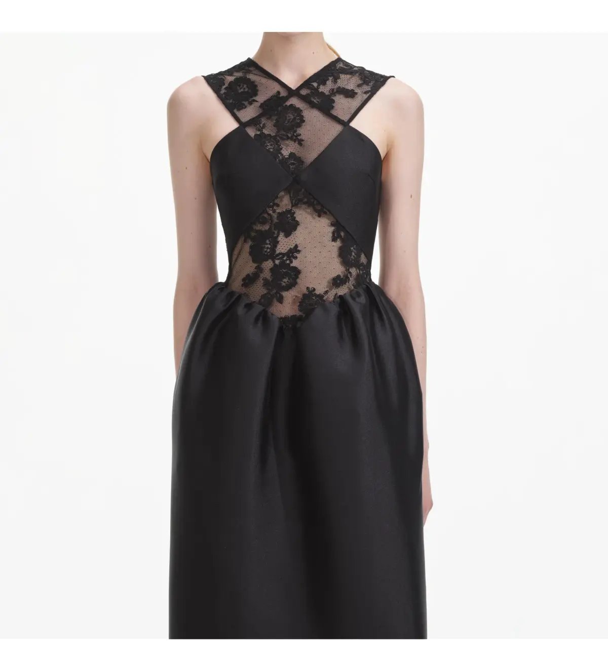 Self Portrait Lace Taffeta Maxi Dress in Black Size 12 photo 4