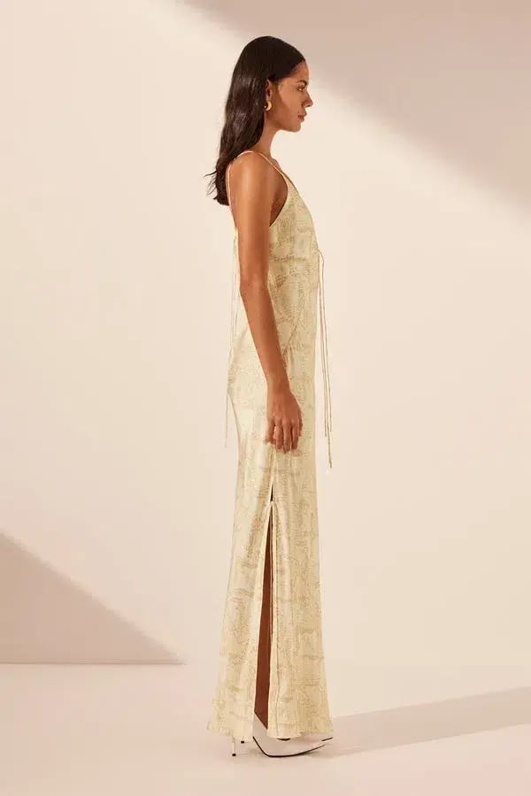 Shona Joy Plunged Slip Tie Maxi Dress Medina Print Size 4 photo 4