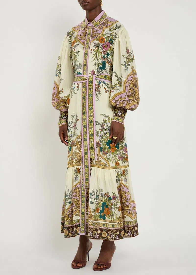 Alemais Antoinette Floral-print Chiffon Maxi Shirt Dress Cream Size 12 photo 7