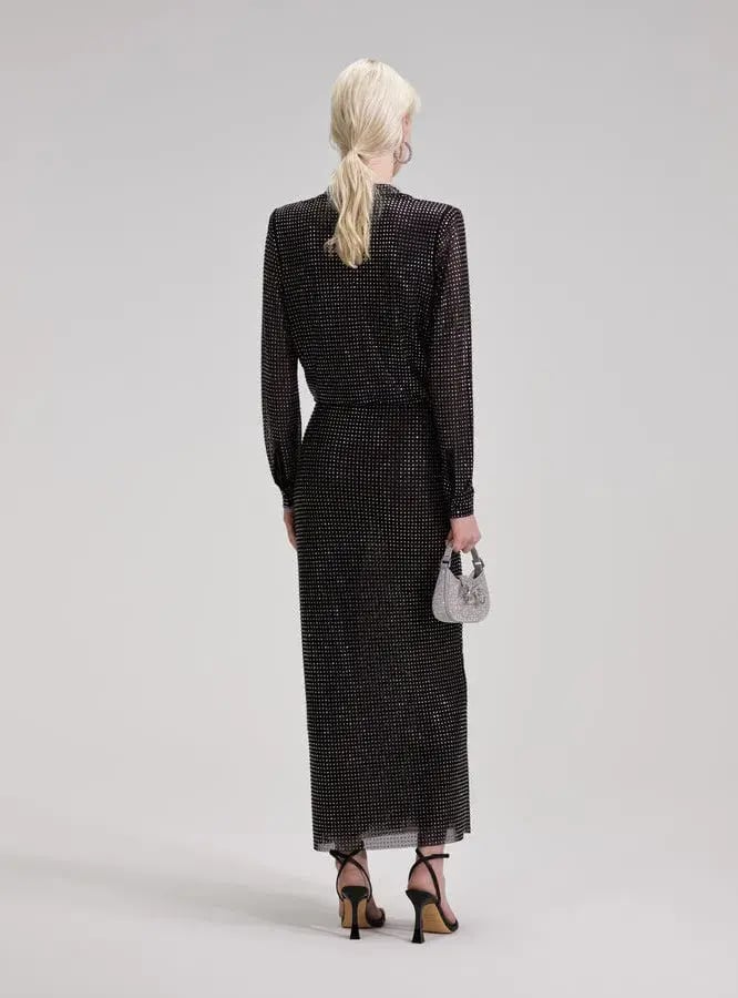 Self Portrait Rhinestone Midi Shirt Dress Black Size 10 photo 2