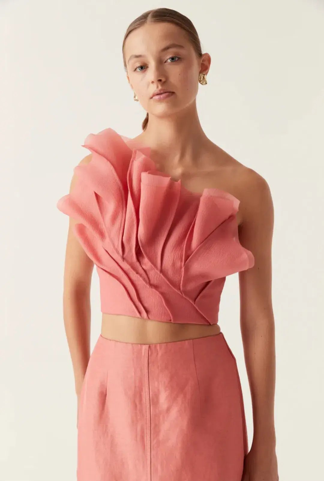 Aje Flame Crop Top and Mary Column Maxi Skirt Set in Guava Pink Size 10 photo 2