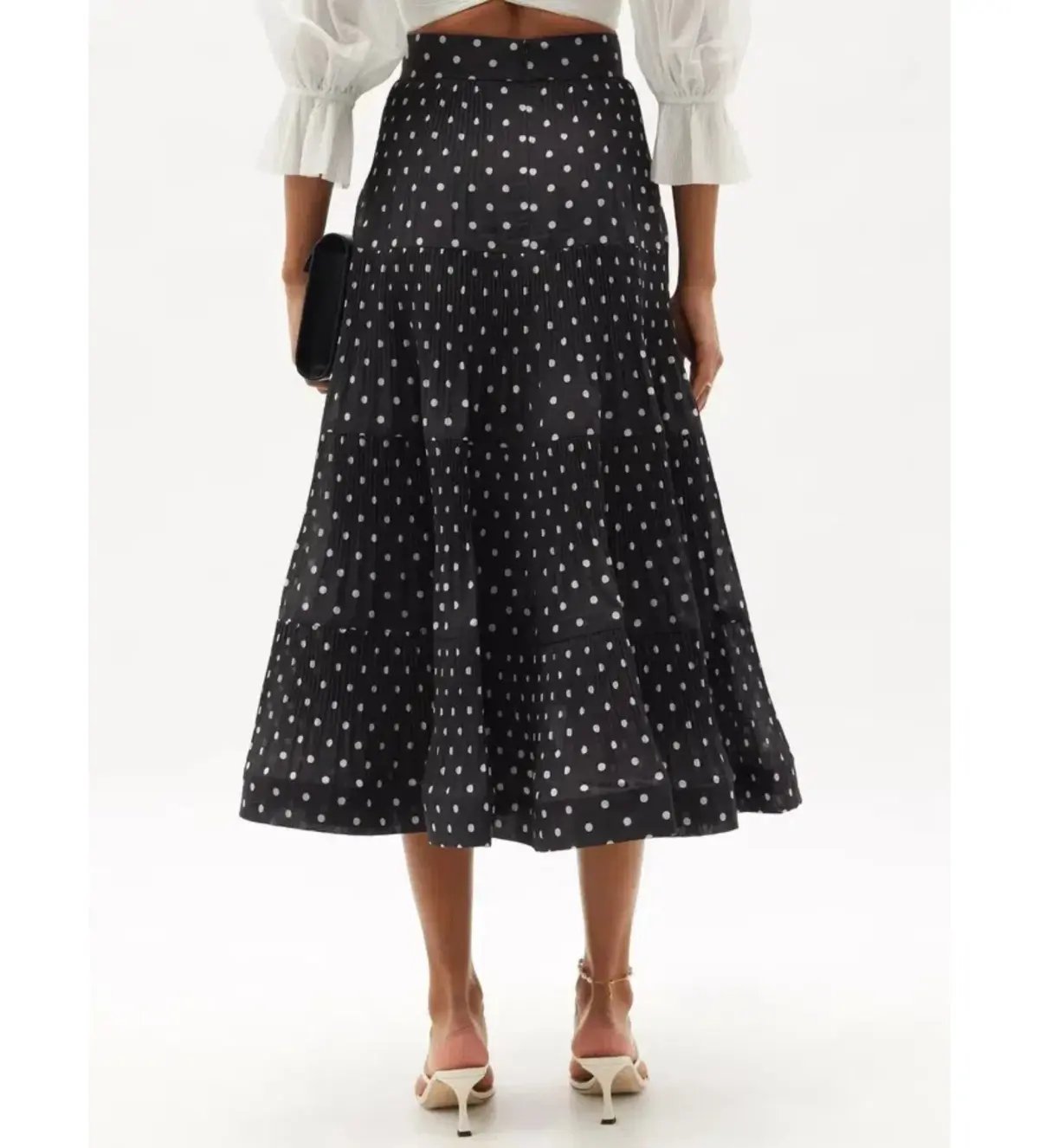 Zimmermann Tiered Plissé Voile Midi Skirt Polka Dot Size 0 AU 8 photo 4