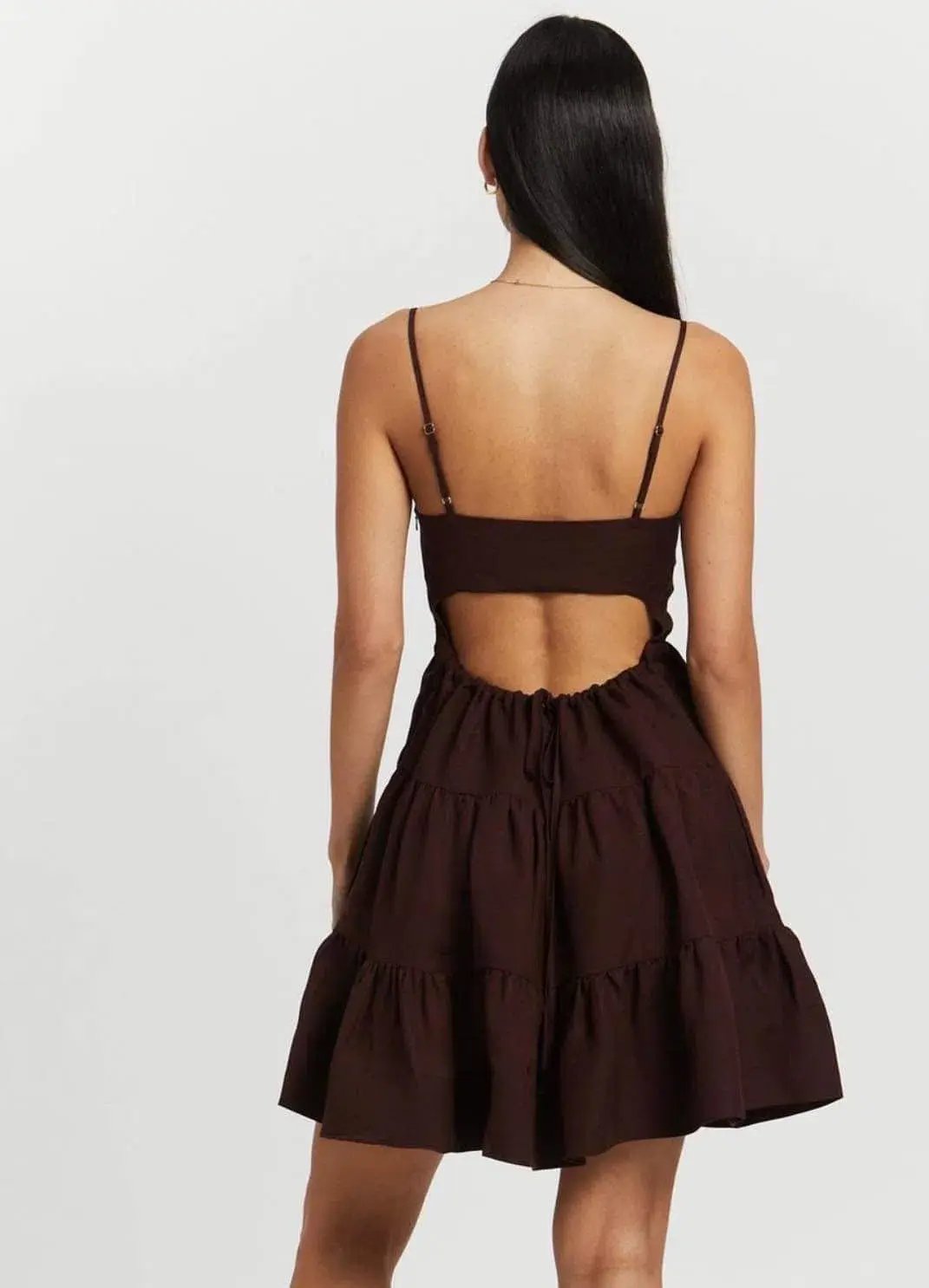 Shona Joy Rubi Lace Up Mini Dress in Cocoa Brown Size 10 photo 3