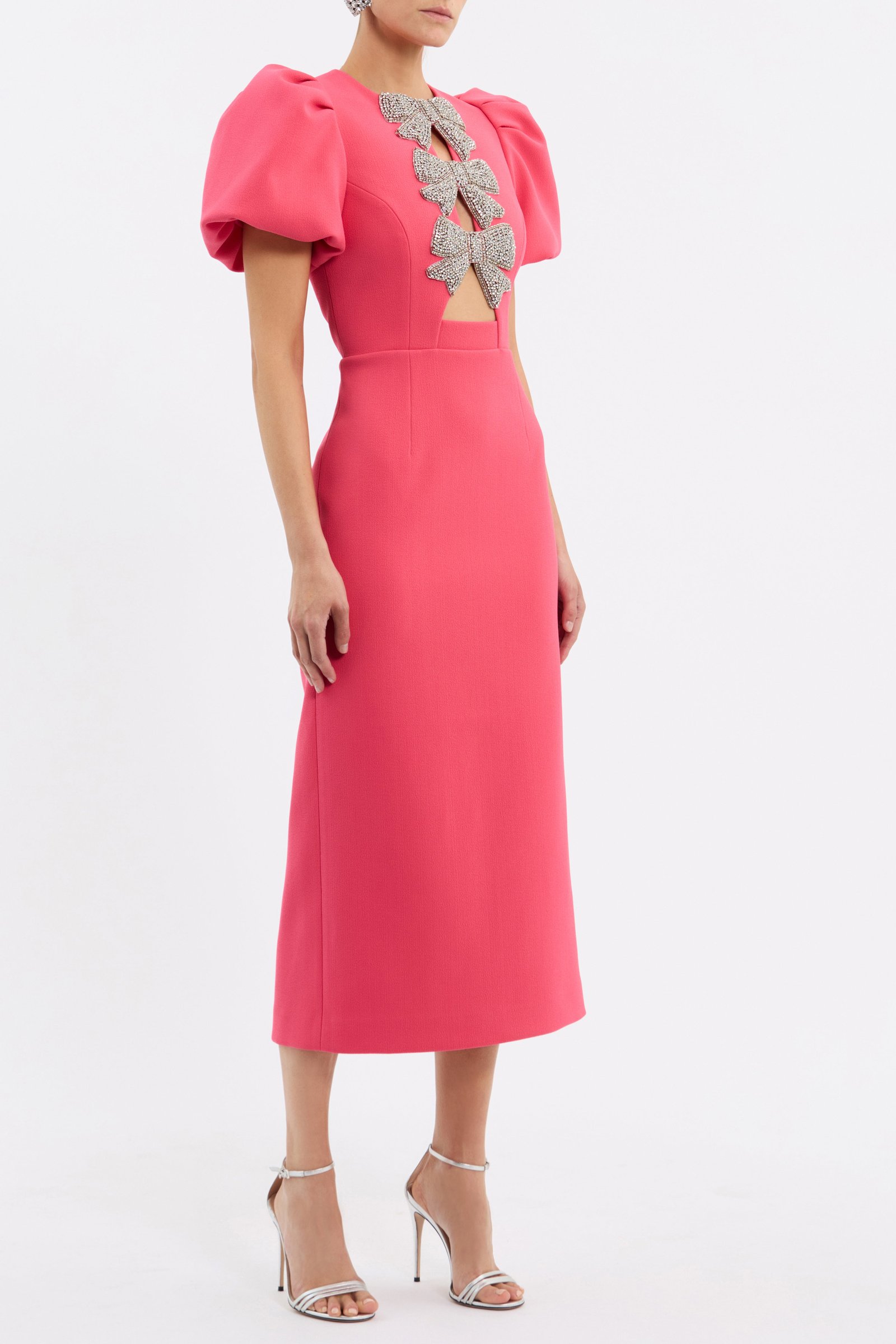 REBECCA VALLANCE POSEY PUFF SLEEVE MIDI DRESS - CORAL photo 5