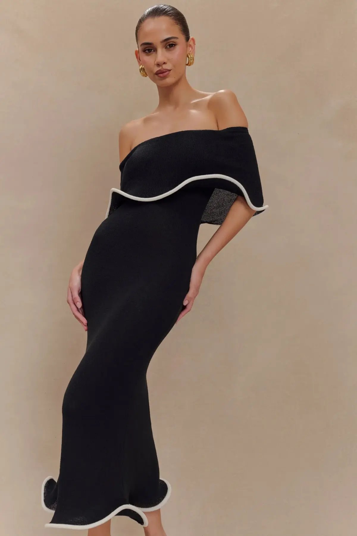 MESHKI Molly Off Shoulder Knit Midi Dress Black Size S / Size AU 8 photo 3