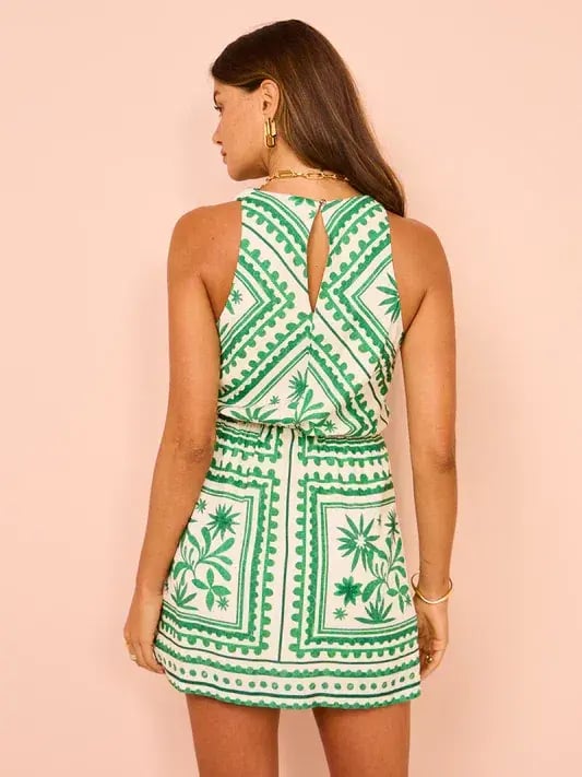Mon Renn Losas Mini Dress Green/Print Size 12 photo 3
