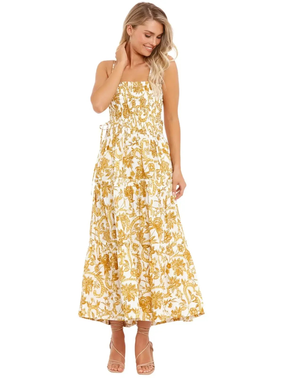 Shona Joy Tiered Midi Dress in Curry Size AU 8 photo 3