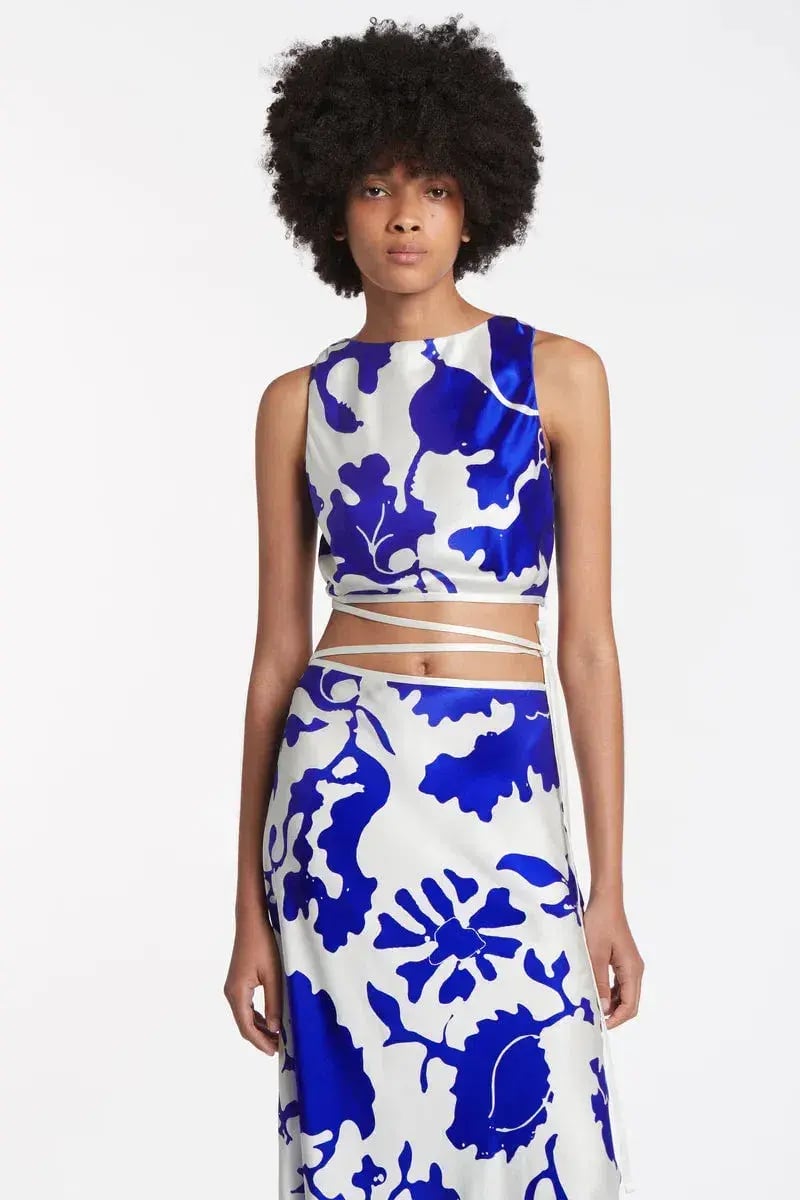 Sir the Label Esme Deconstructed Top in Blue/White Print Size 1 /Au 8 photo 4