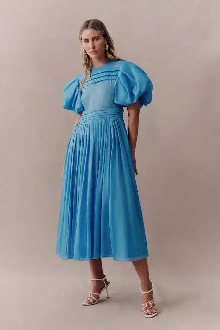 Aje Sylvia Pintuck Midi Dress Azure Blue Size 8 photo 5