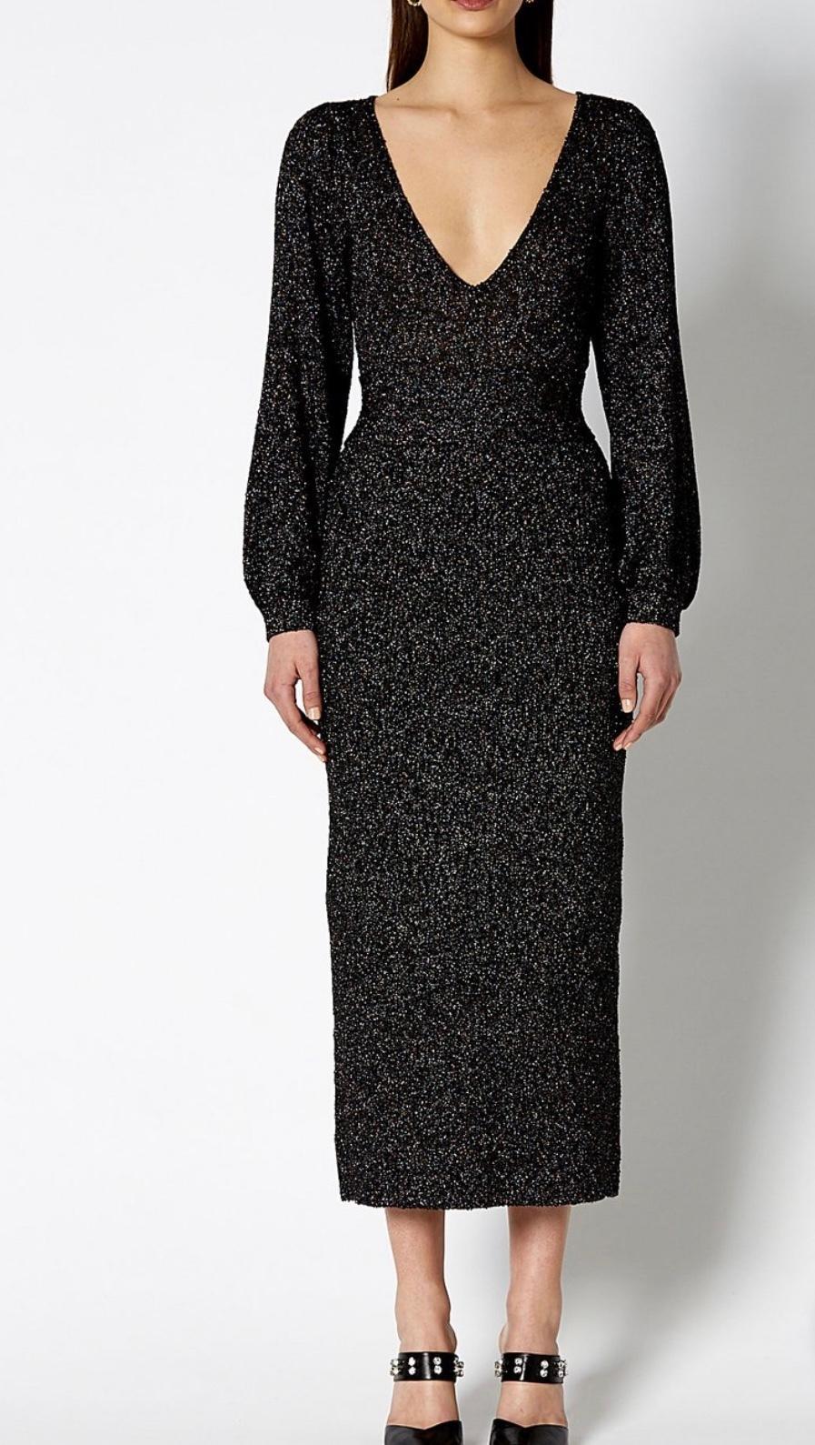 Scanlan Theodore Calypso Tinsel V Neck Gown Black Size 8 photo 4