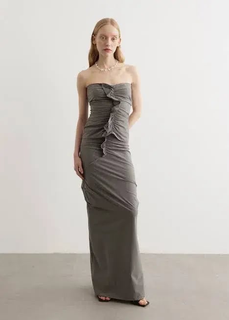 Paris Georgia Minimal Ruffle Top & Skirt Set Grey Size 10 photo 4
