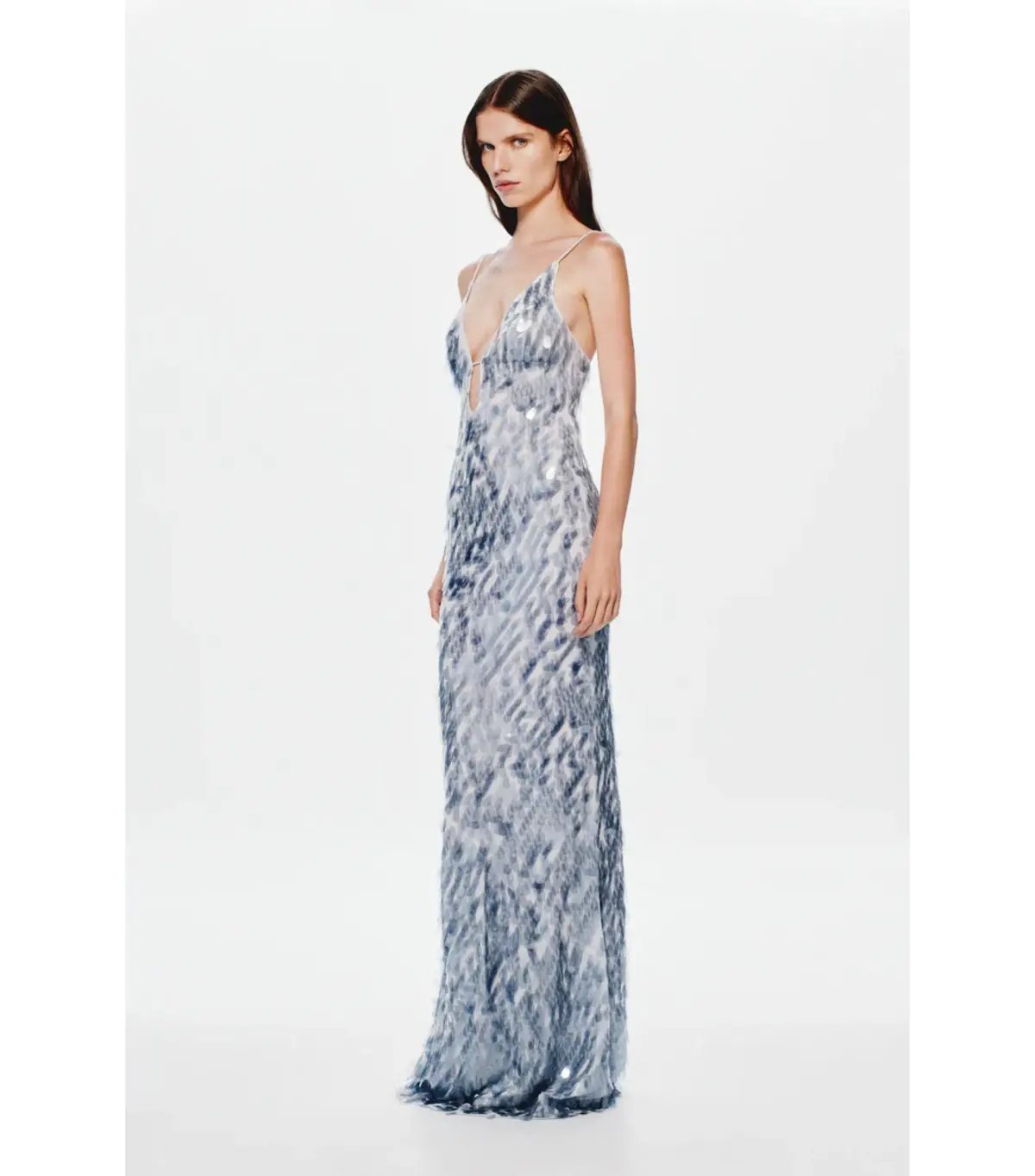 Misha Sapphire Sequin Maxi Dress Grey Size 12/L photo 2