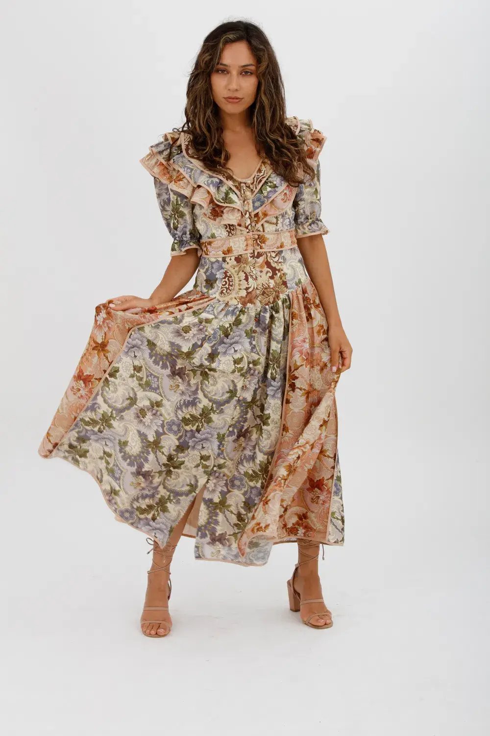 Alèmais Phillipa Ruffle Neck Midi Dress Floral Size 8 photo 9