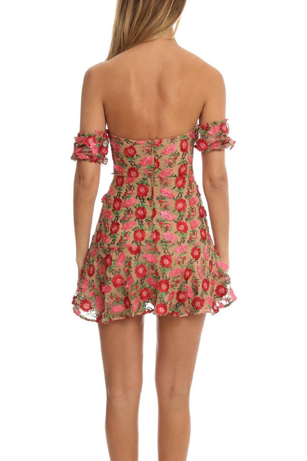 For Love And Lemons - Amelia Strapless Mini Dress Red Floral Sz 6 photo 2