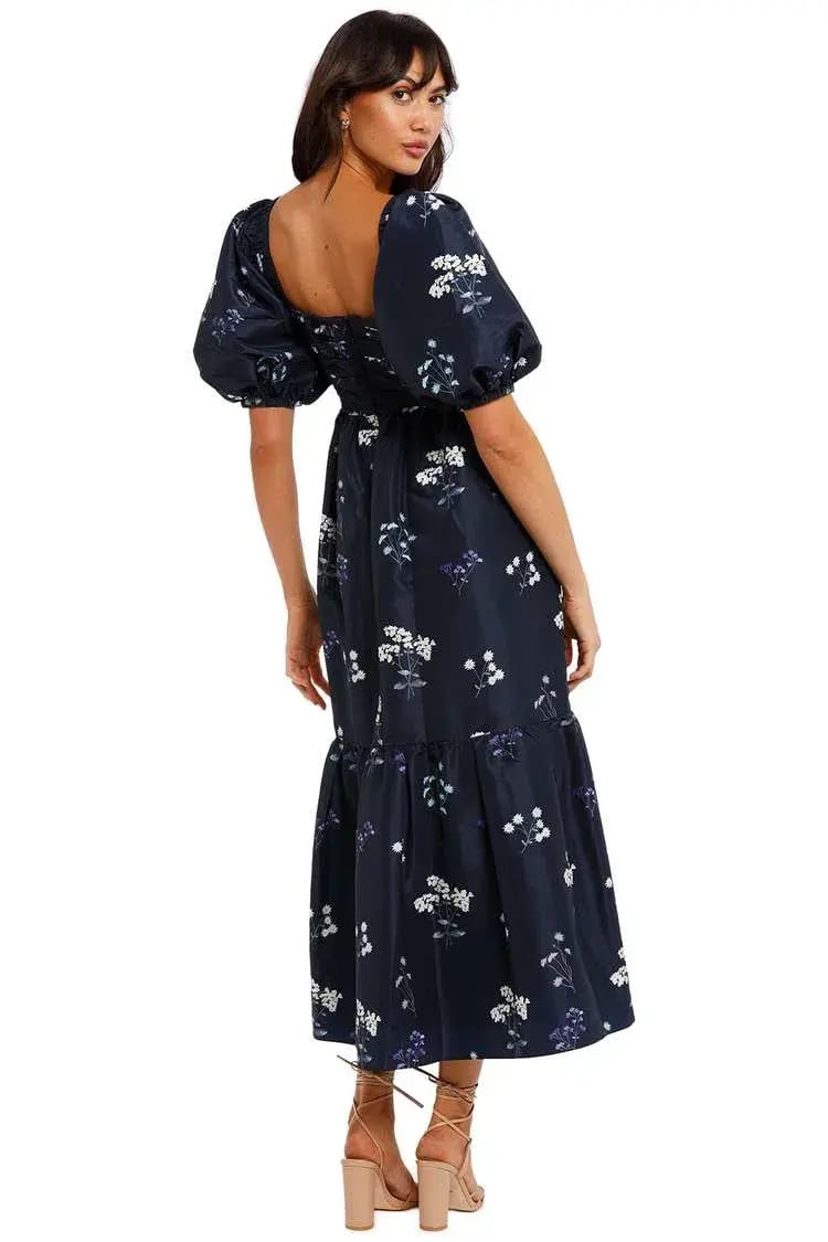 Self Portrait Vintage Floral Midi Dress Navy Floral Size 10 photo 3