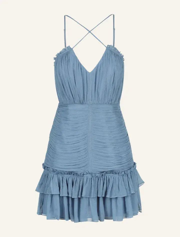 Shona Joy Lauren Cross Front Mini Dress Dusty Blue Size AU 8 photo 4