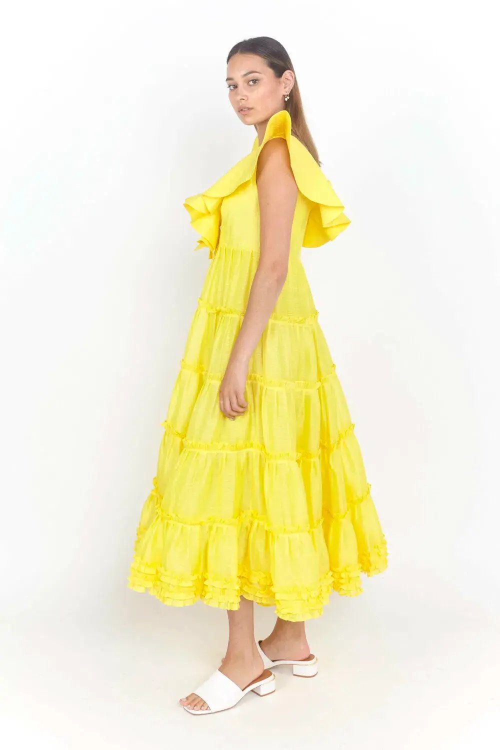 Leo Lin Limon Silk Linen Dress Yellow Size 8 photo 2