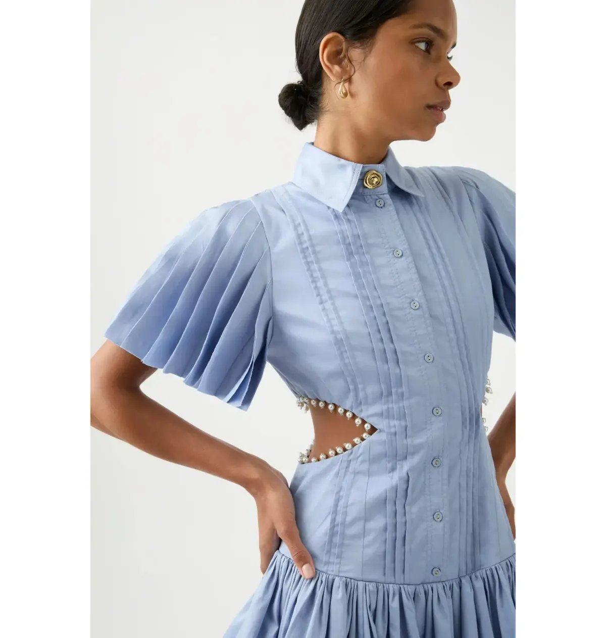 Aje Mythos Pearl Waist Mini Dress Steel Blue Size AU 10 photo 2
