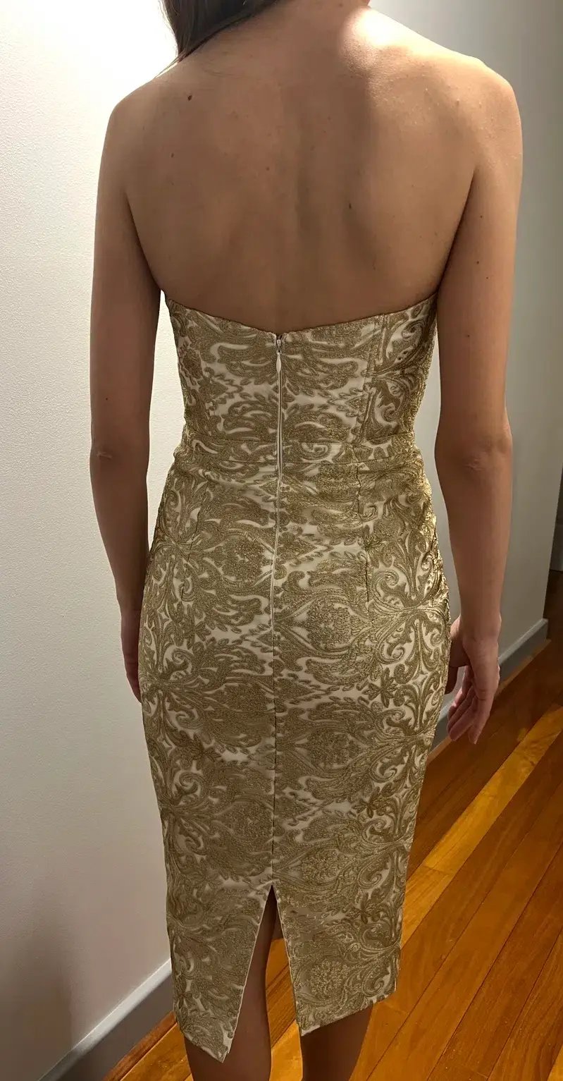 Elle Zeitoune Jayce Midi Dress Gold Size 8 photo 3