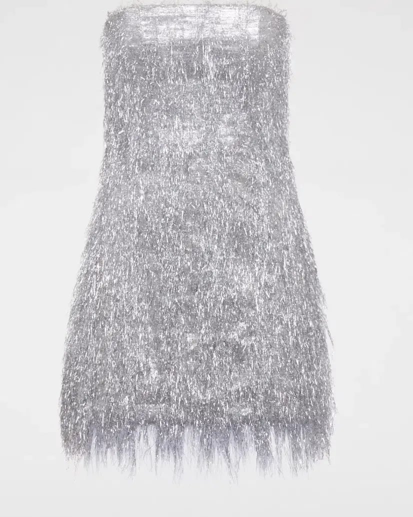 Scanlan Theodore Tinsel Mini Dress Silver Size 10 photo 5