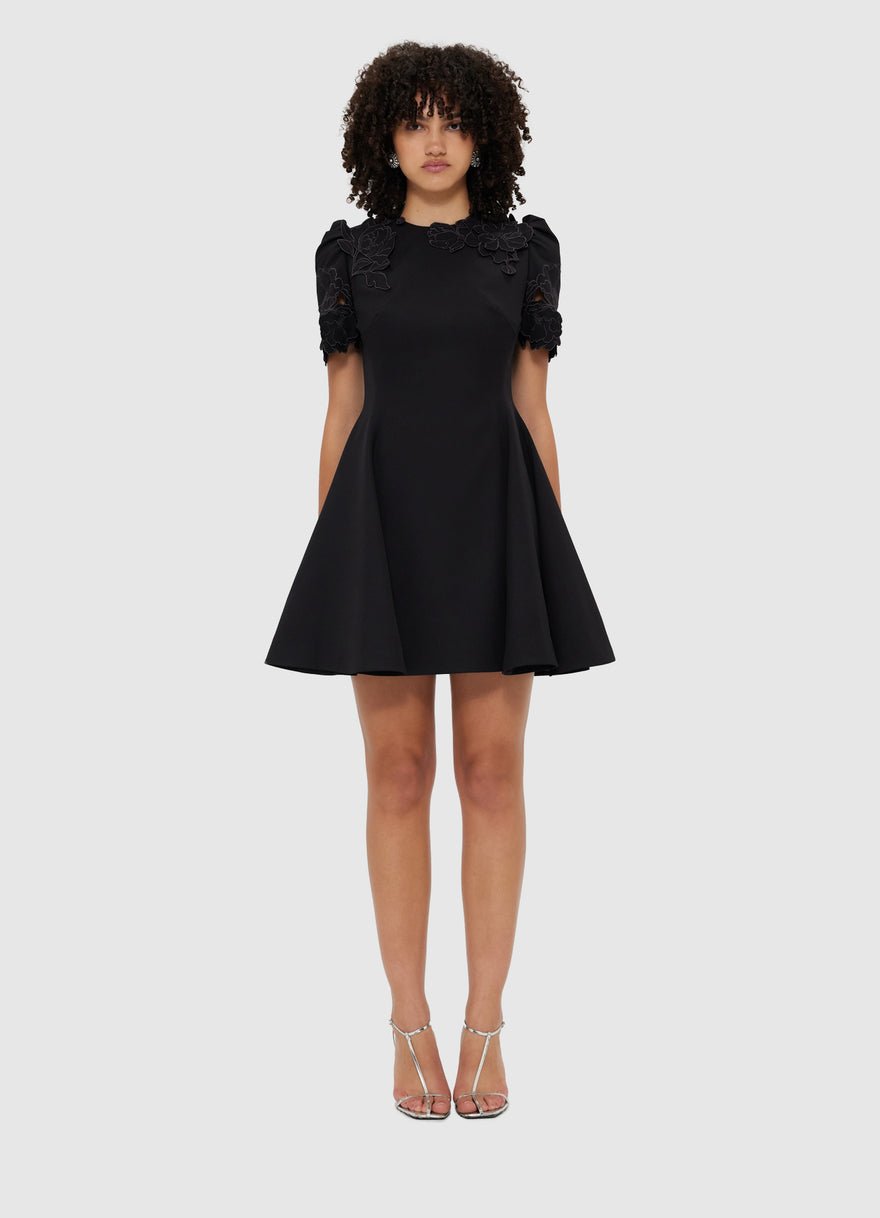 Leo Lin Elyse Appliqué Short Sleeve Mini Dress - Ebony photo 4