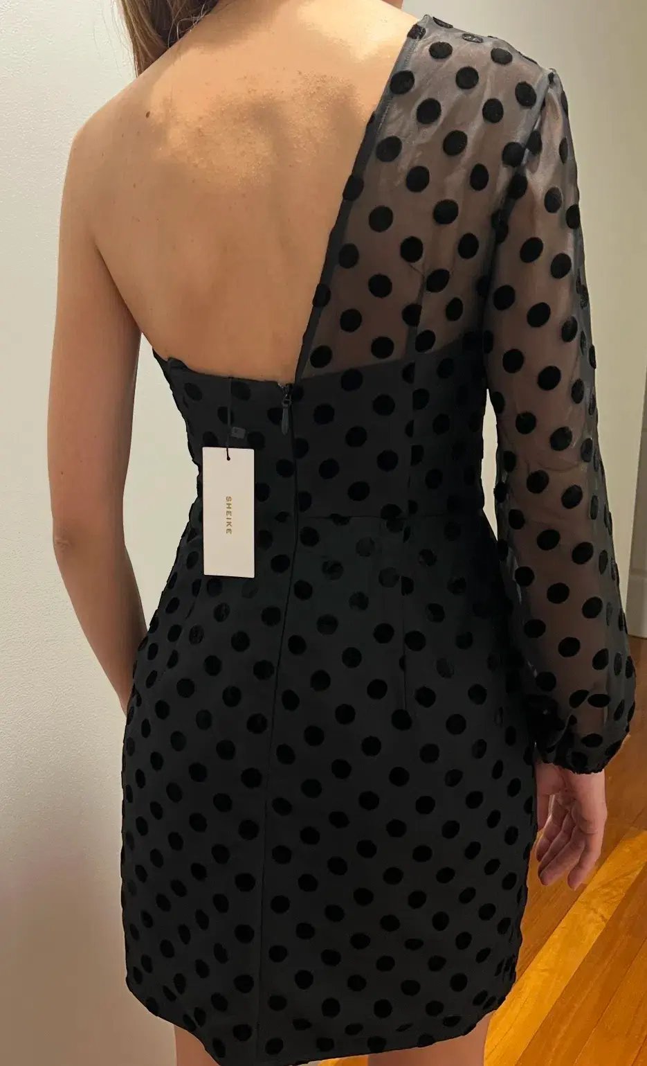 Sheike Revenge Mesh Polka Dot One Sleeve Mini Dress Black Size 8 photo 4