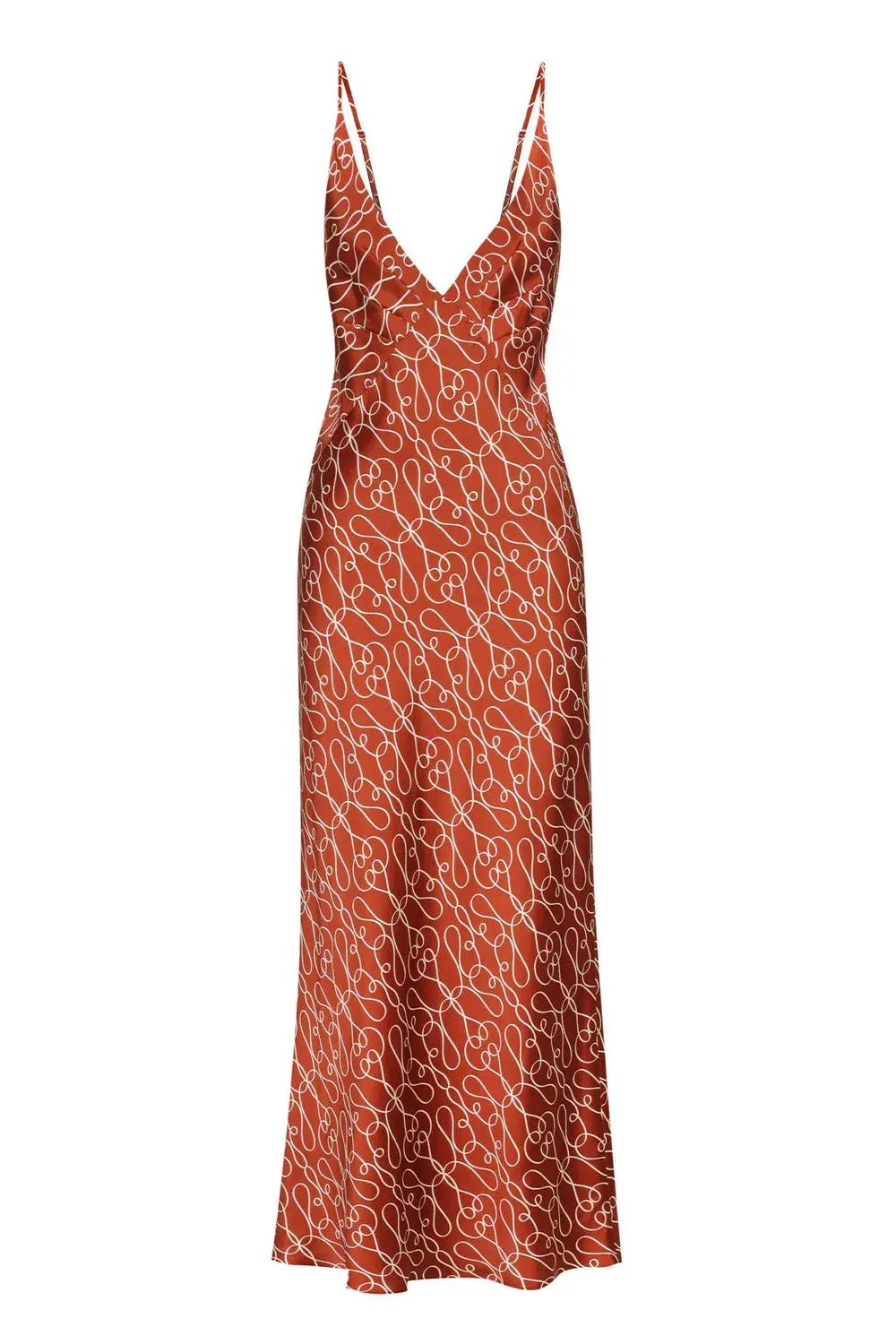 Shona Joy Artisti Silk Plunged Slip Midi Dress In Brick/Cream Size 8 photo 3