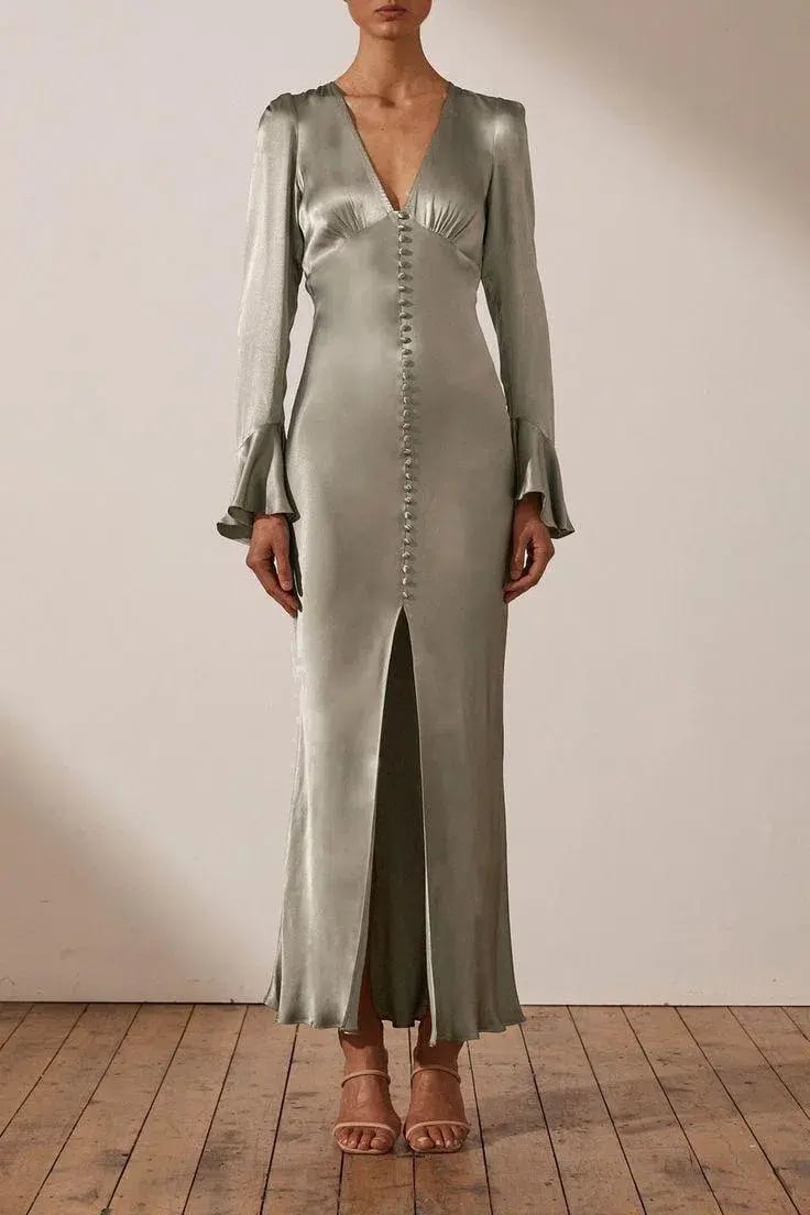 Shona Joy LA LUNE FRILL CUFF BIAS MIDI DRESS - SAGE photo 3