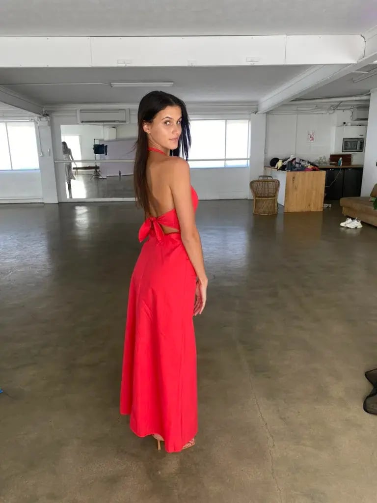 Kookaï Poplin Vee Halter Dress In Candy Red Size 34 / AU 6 photo 2