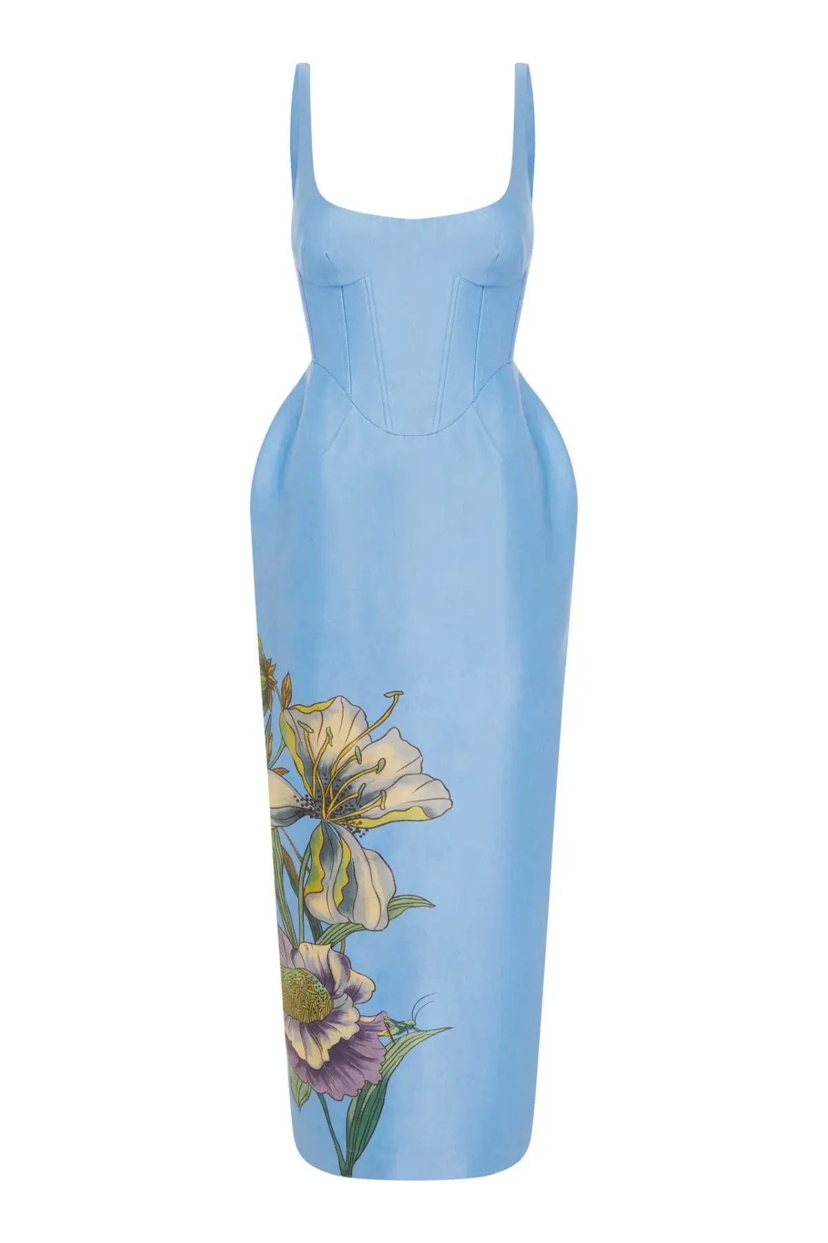 Alemais Donata Taffeta Midi Gown Sky Blue Floral Print Size AU 12 photo 4