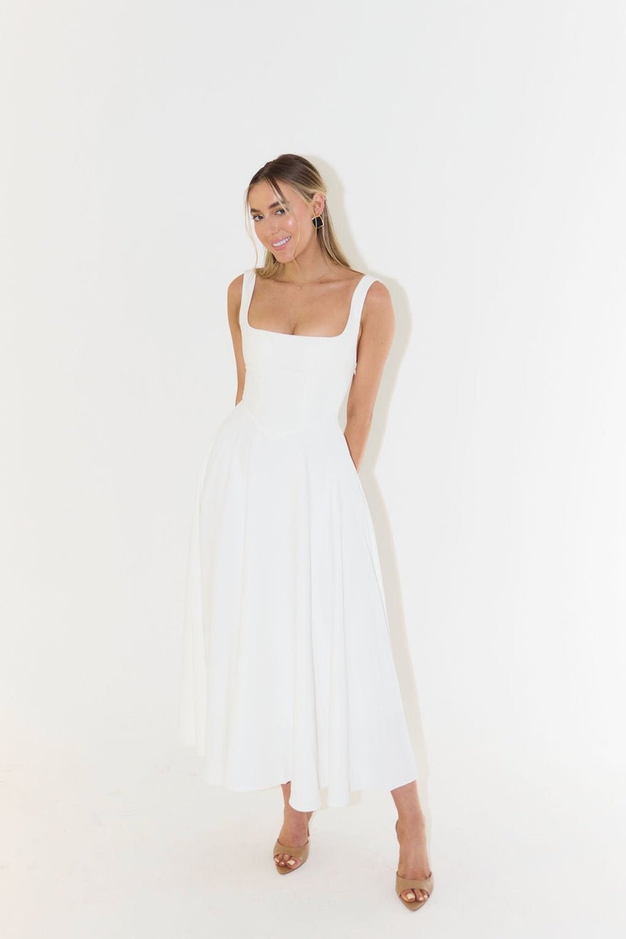 Odd Muse The Ultimate Muse High Waist Square Neck Midi Dress - White photo 3
