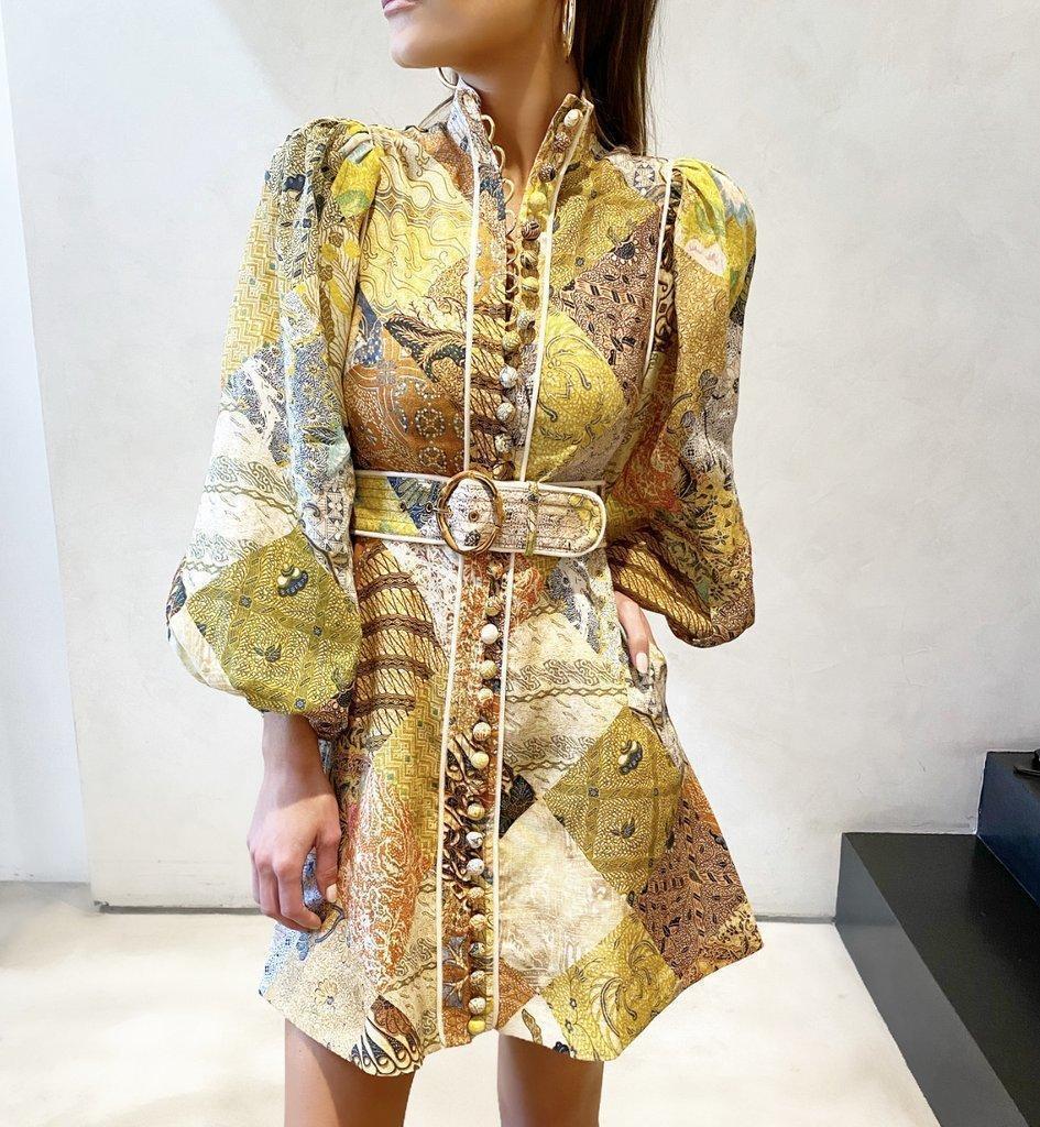 Zimmermann Brightside Belted Linen Mini Dress Print Size 8 photo 3
