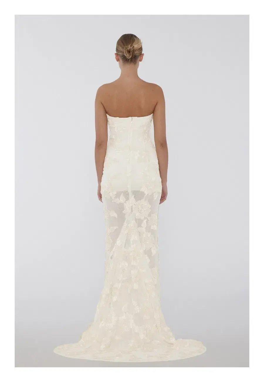 Rotate by Birger Christensen 3D Mesh Maxi Tube Dress Egret Cream Size 8 photo 2