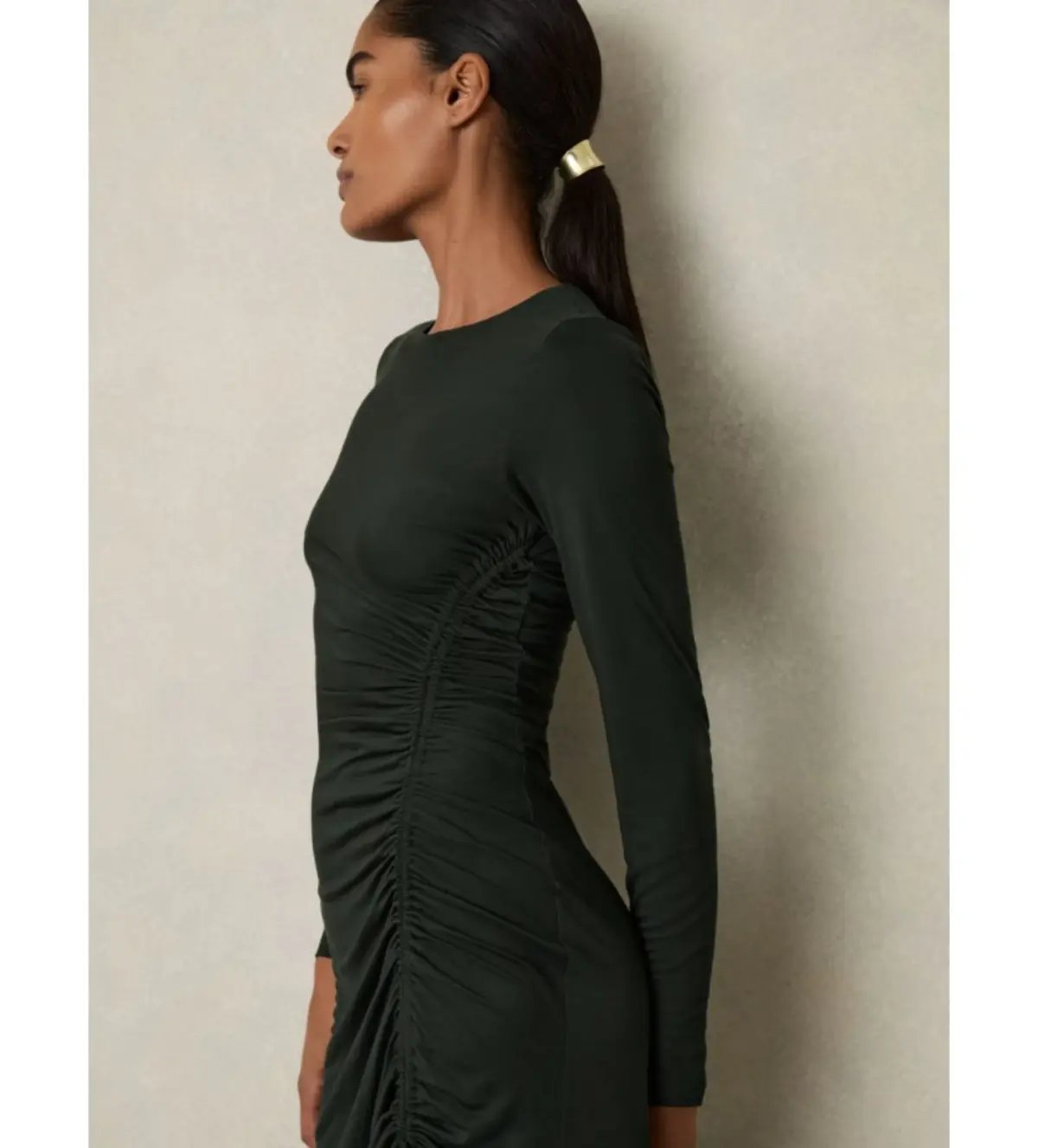 Reiss Rosie Jersey Ruched Midi Dress Dark Green Size 14/XL photo 3