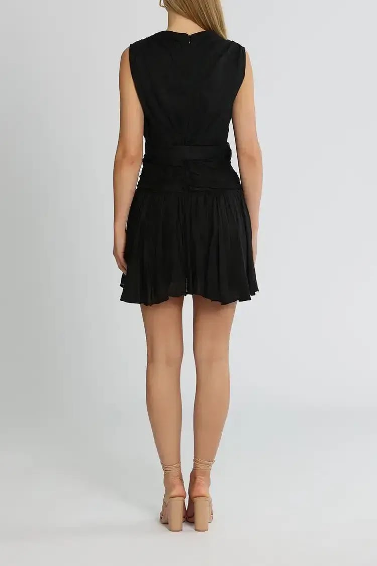 Leo Lin Vanta Draped Silk Linen Mini Dress in Black Size 10 photo 3