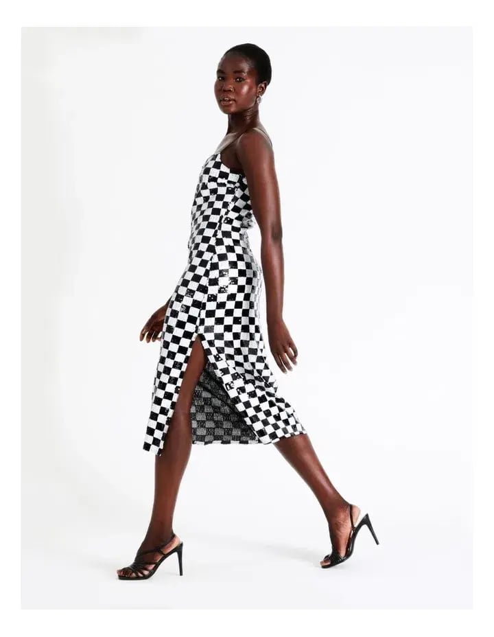 Wayne Cooper Sequin Black And White Midi Dress Multi Size AU 16 photo 2
