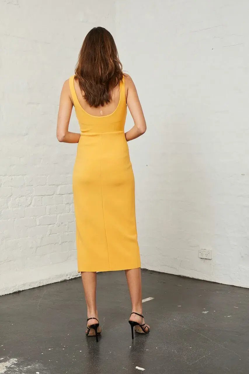 Bec & Bridge Elle Midi Dress Yellow Size 6 photo 3